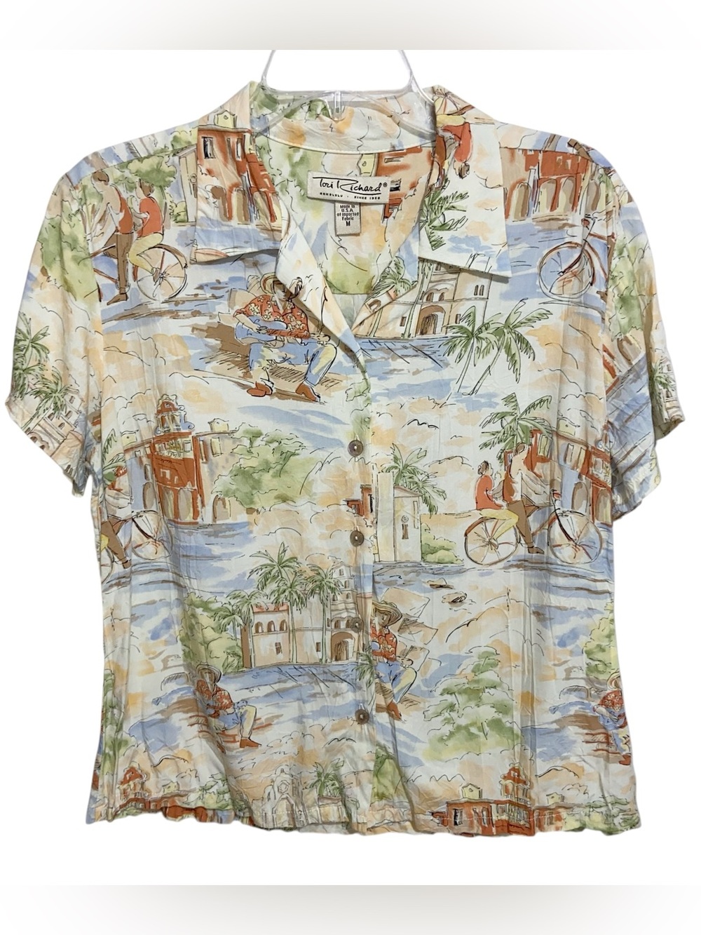 Vintage Tori Richard Shirt Womens Medium USA Honolulu Hawaiian Top Retro Coastal